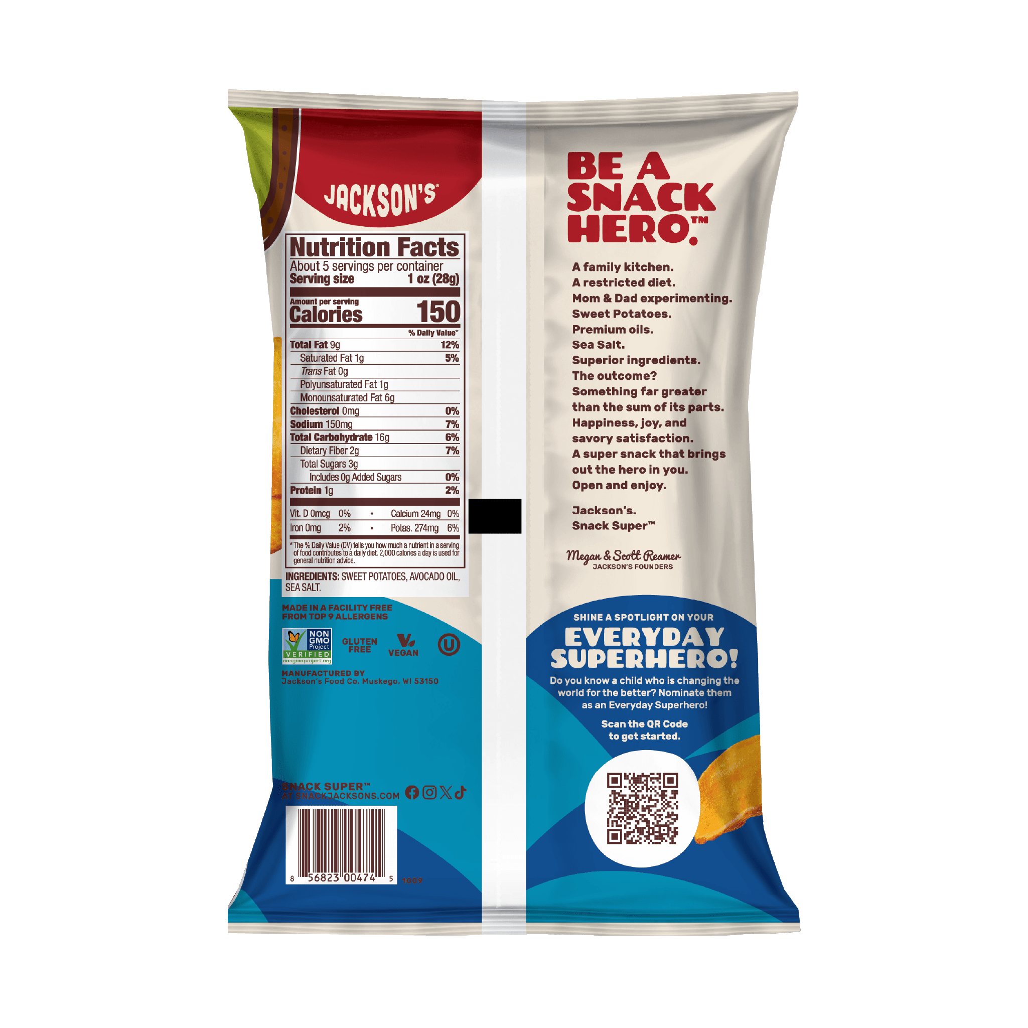 Jackson's - Wholesale Chips - Sea Salt Sweet Potato Chips in Avocado Oil 5oz (Pack of 8)8