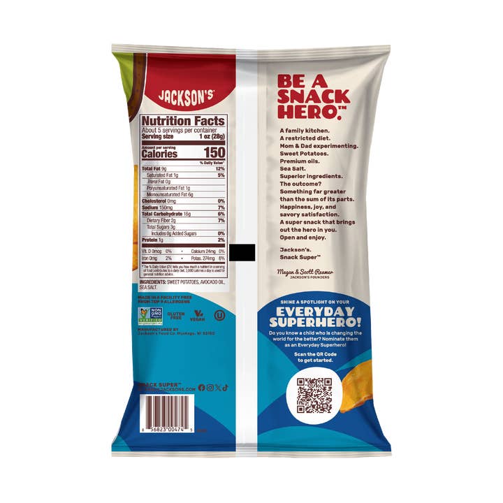 Jackson's - Wholesale Chips - Sea Salt Sweet Potato Chips in Avocado Oil 5oz (Pack of 8)8