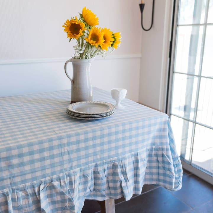 Galley and Fen - Wholesale Tablecloth - Blue Ruffled Gingham Tablecloth6