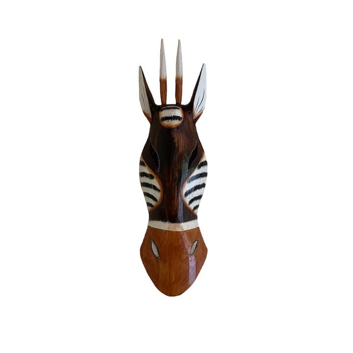 OMA - Eclectic Home - Wholesale Wall Accent - Antelope Giraffe African Style Tribal Mask Wooden Wall Decor