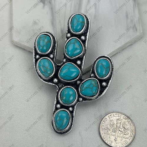 Metal prateado com pedra turquesa azul cacto selvagem deslizante por atacado de Western Elite Jewelry