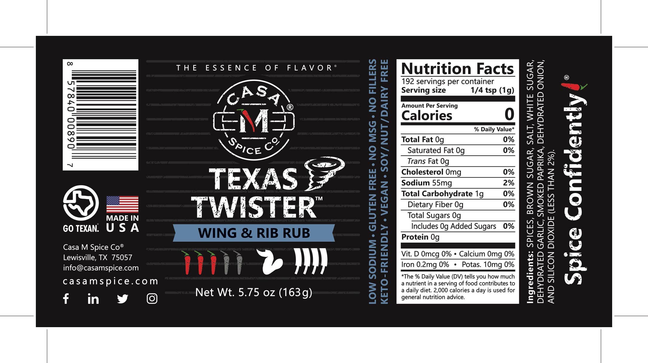 Casa M Spice Co LLC - Wholesale Rub - Texas Twister™ Wing & Rib Rub - Plastic Shaker6