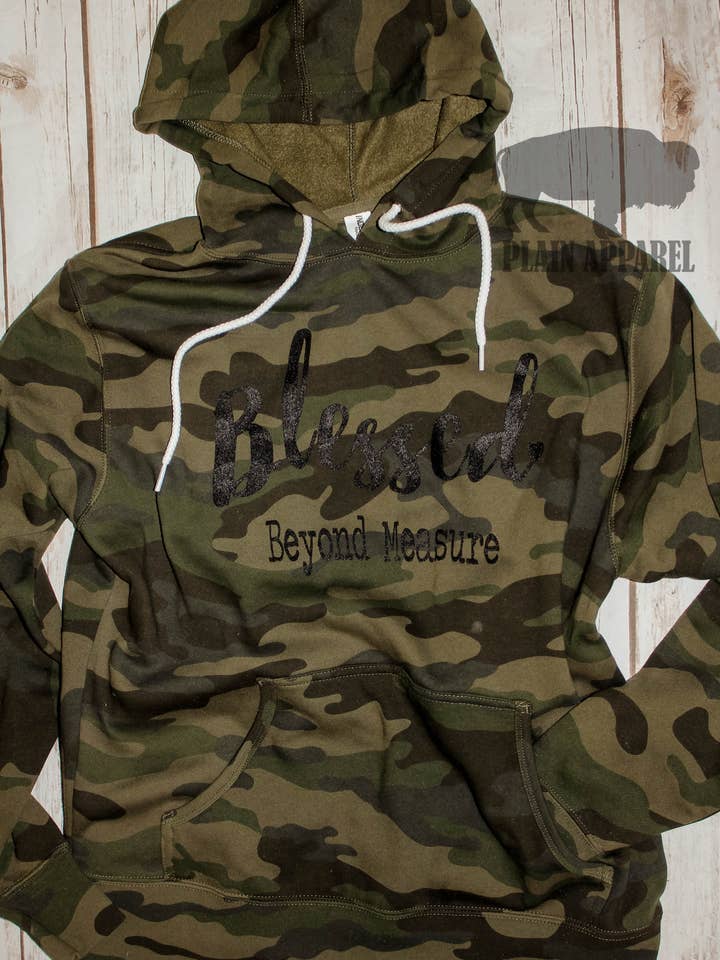 Blessed Beyond Measure Camo Hoodie for wholesale by Plain Apparel Tees