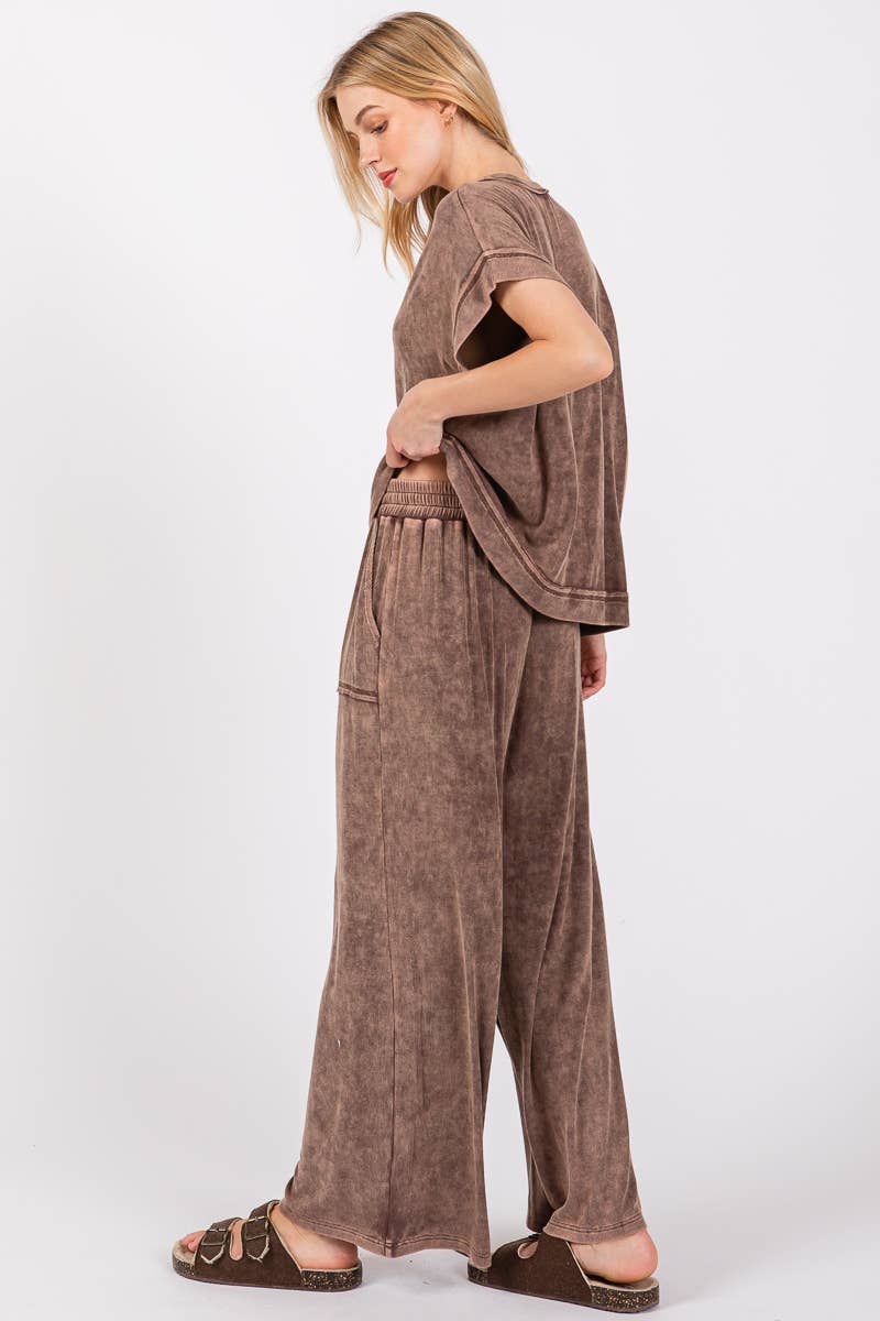 Sewn and Seen - Wholesale Lounge Set - Women's - MINERAL WASHED TOP AND PANTS RIB SETS40