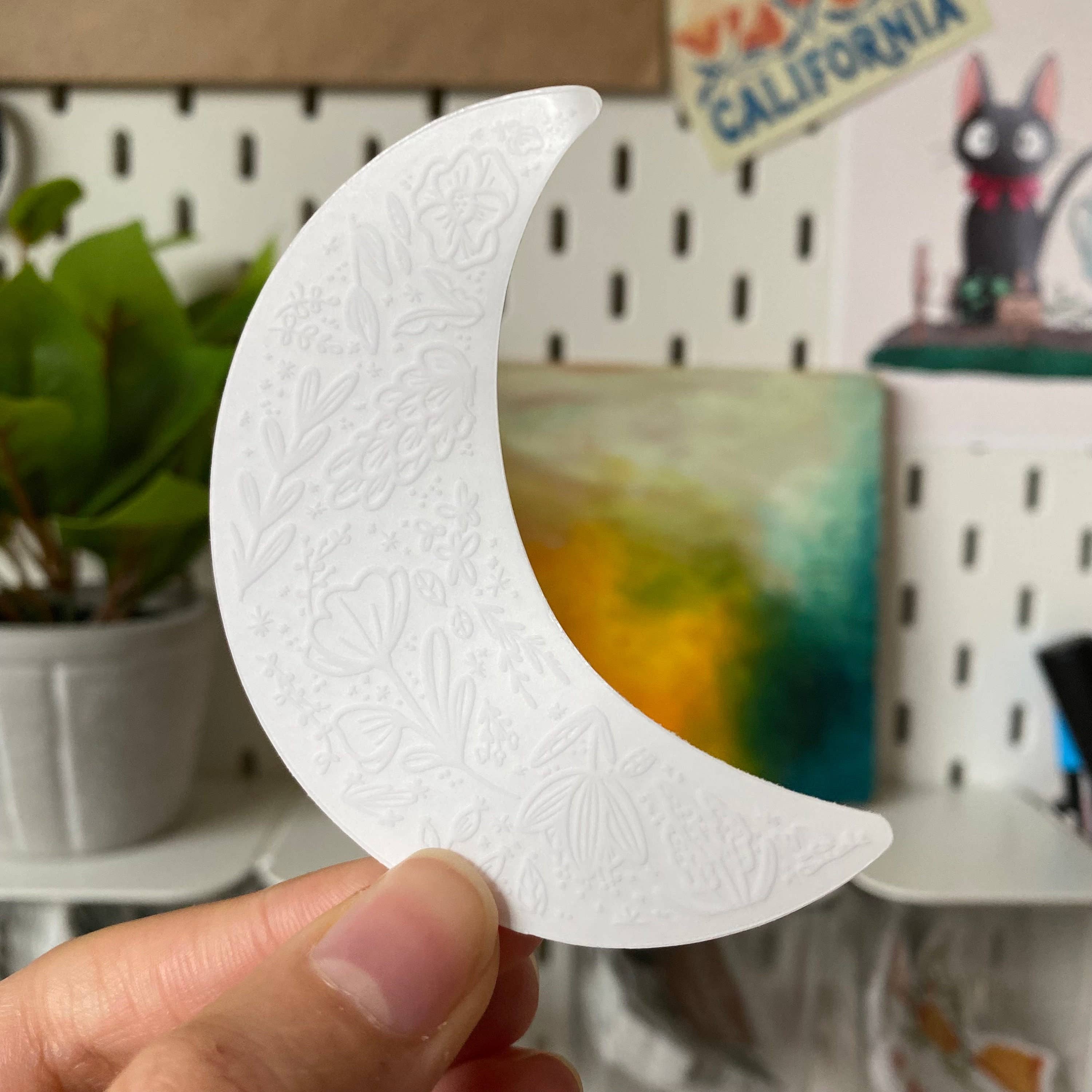 Hay Design Co. - Wholesale Sticker - Clear Floral Moon Sticker | Crescent Moon Sticker3