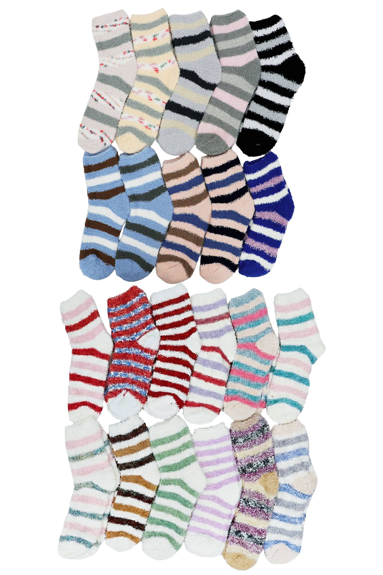 ASSORTED Stripe Fuzzy Fleece Mid-crew Cozy Lounge Socks for wholesale on Faire2