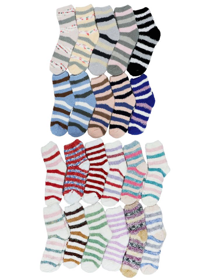 ASSORTED Stripe Fuzzy Fleece Mid-crew Cozy Lounge Socks for wholesale on Faire2