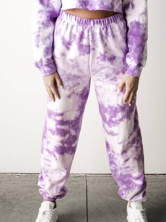 Pantalones deportivos morados con efecto tie dye para venta al por mayor de exbapparel