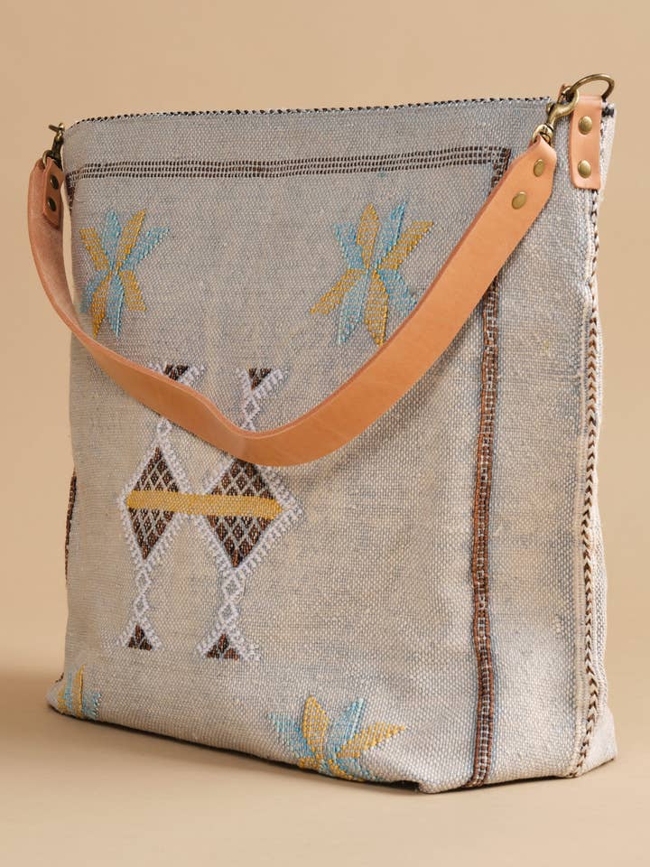 Gray-Blue Moroccan Cactus Silk Tote for wholesale by Jenna Bee