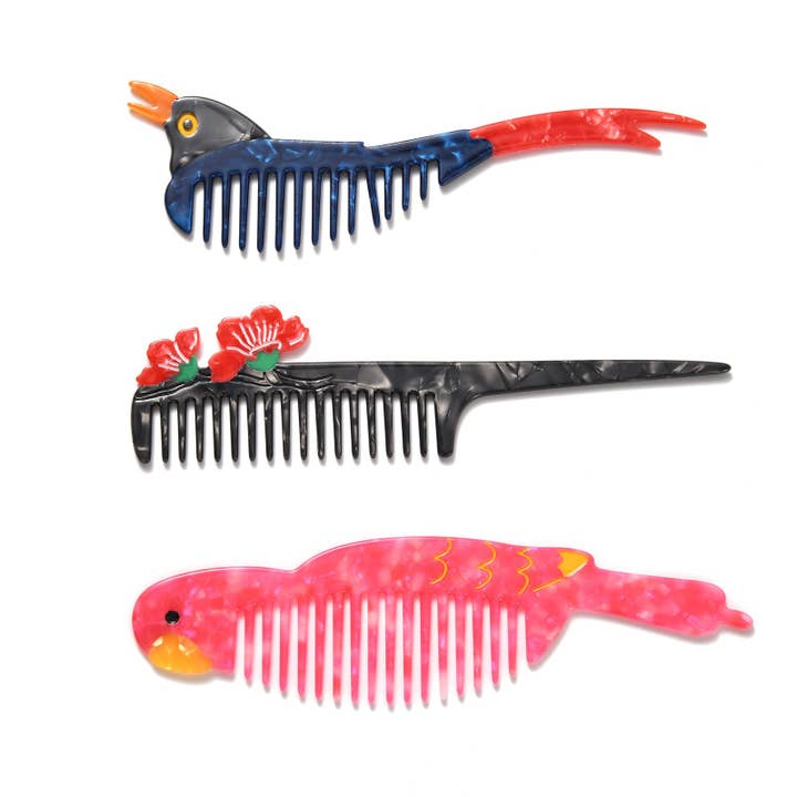 Grillig Vogel- en Bloemenpatroon Acetaat Haarspelden voor wholesale door SoapElenGlen