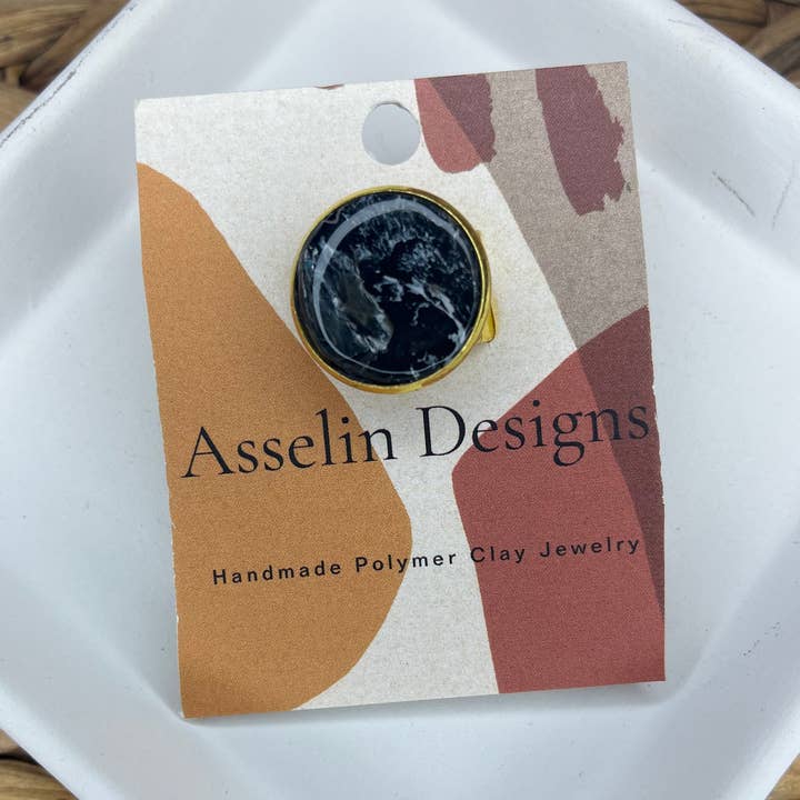 Polymer Clay Ring - Svart granit för wholesale av Asselin Designs