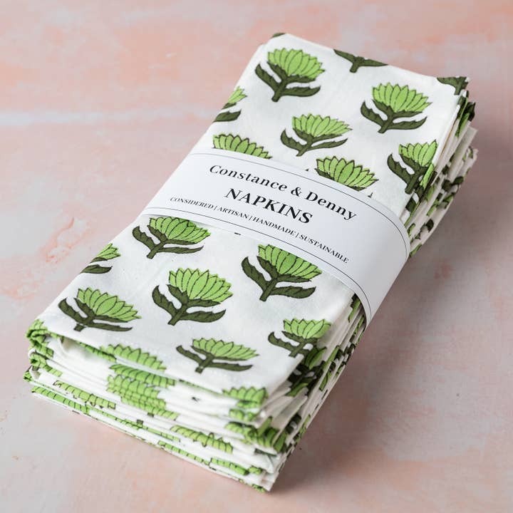 LOTUS FLOWER GREEN set of 6 cotton napkins for wholesale by Constance & Denny