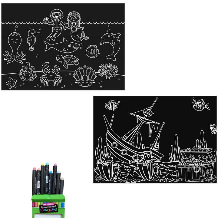 Imagination Starters - Wholesale Coloring Mat - Kids & Baby - Reusable Coloring Placemat Set- Sea & Aquarium