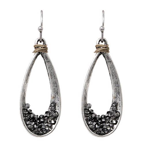 Teardrop w/ Hematite Crystals Earrings for wholesale by Peaceful Village Inc.