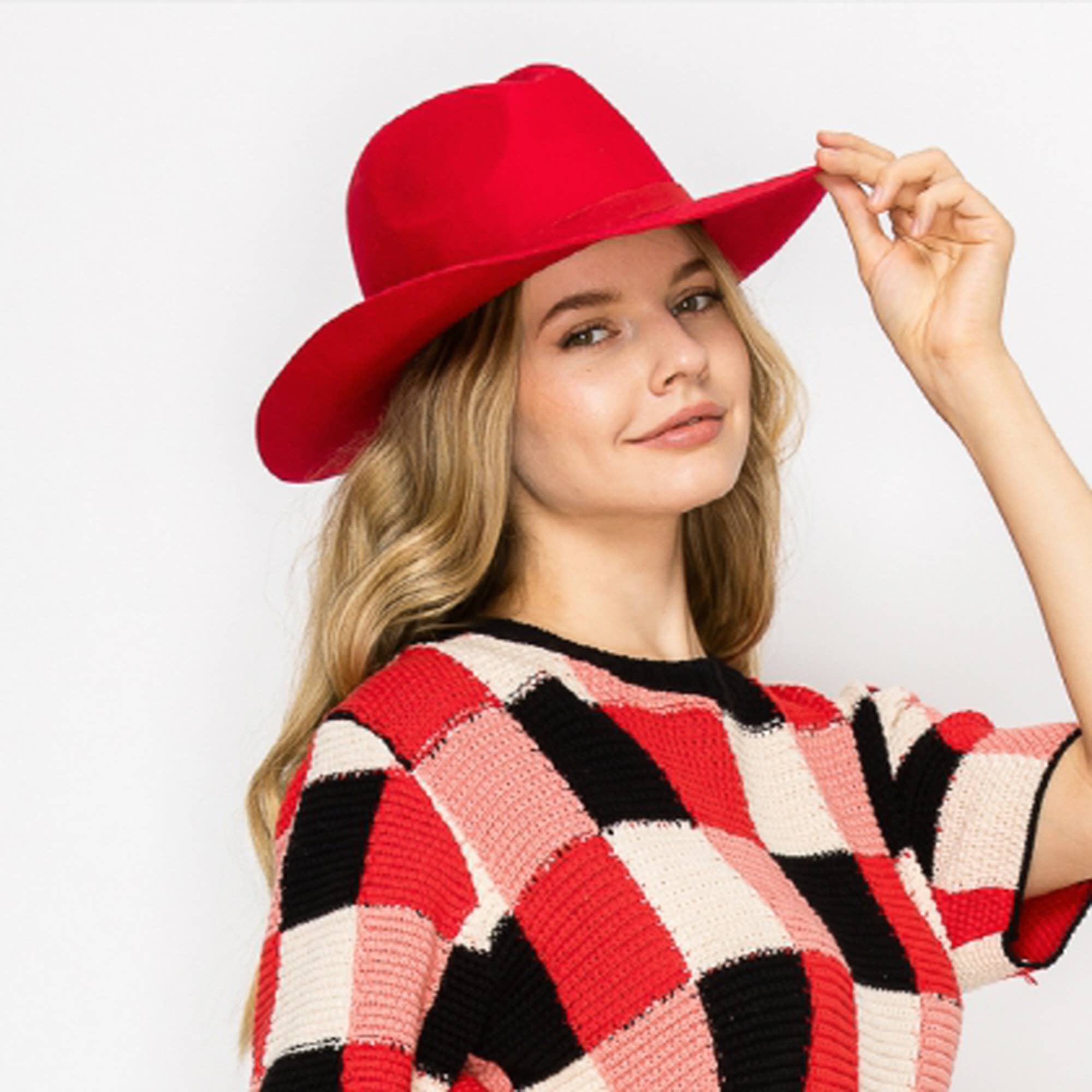 Red Premium Wool Pencil Brim Hat -Red for wholesale on Faire9