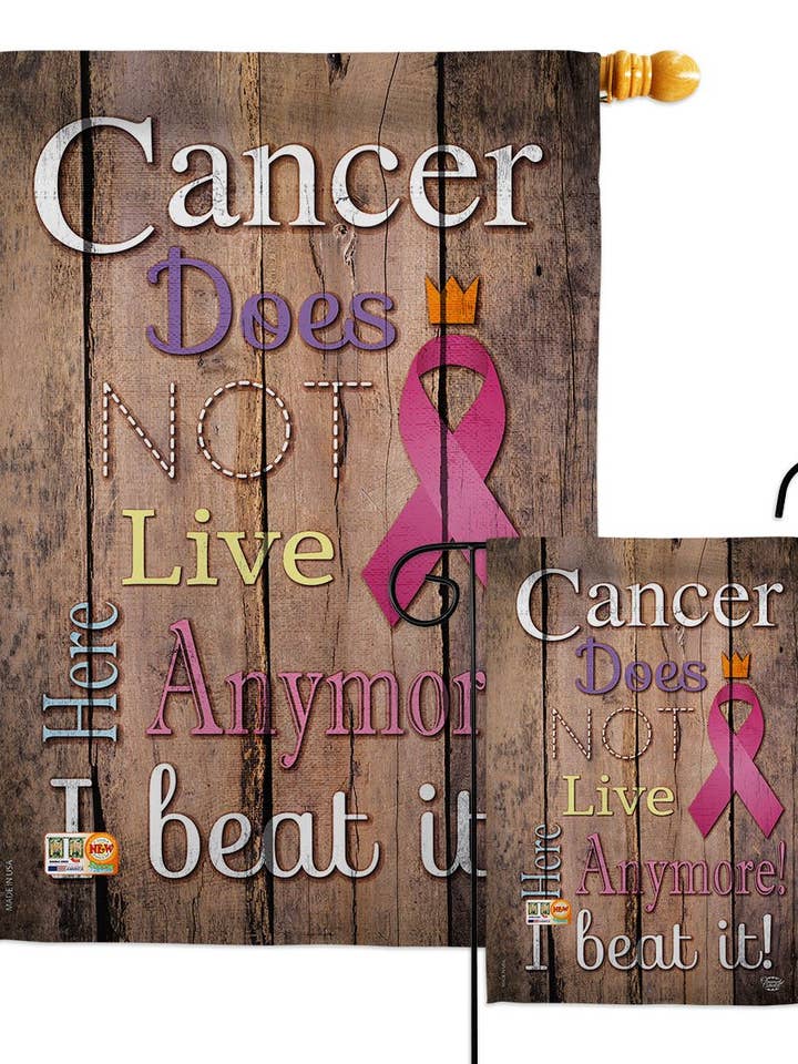 Cancer Does Not Live Here Anymore Pink Ribbon Support Flag for wholesale by Two Group Flag Co