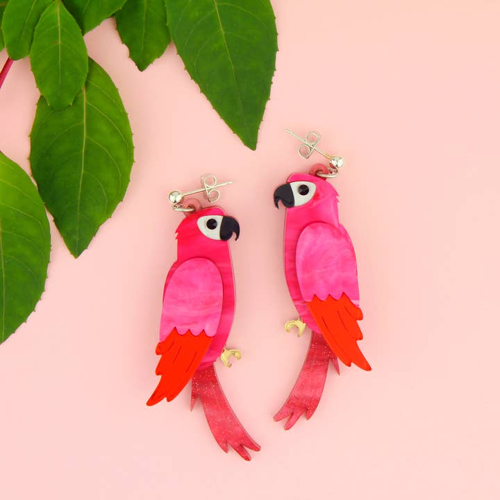 Red Parrot oorbellen voor wholesale door Little Moose