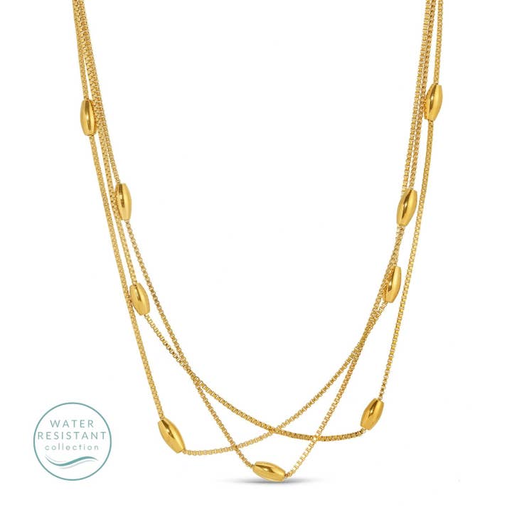 Triple Layer Necklace with Oval Accents, Water Resistant for wholesale by Splendid Iris