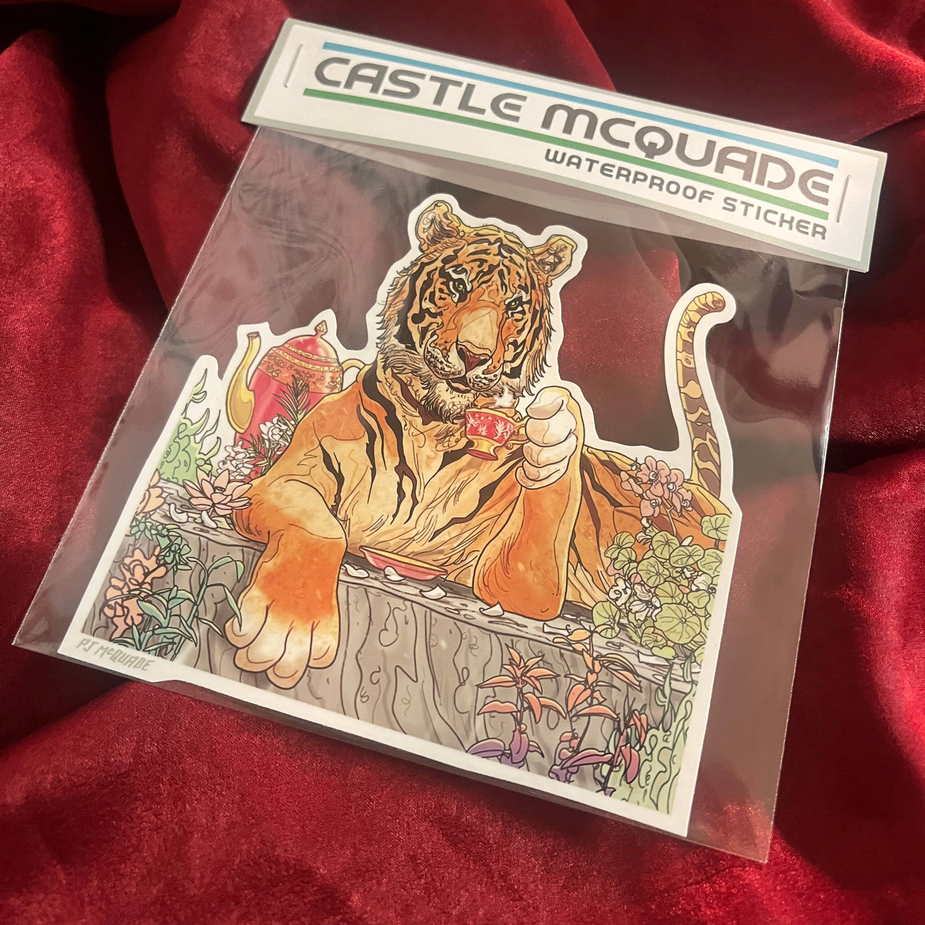 Castle McQuade - Wholesale Sticker -  TIGER DRINKING TEA Waterproof STICKER3