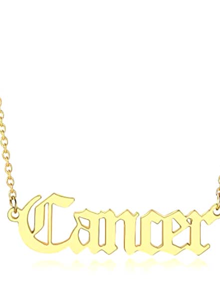 Cancer-Script Namensschild — Halskette aus 14-karätigem Gold aus Stahl für den Großhandel von HoopLa
