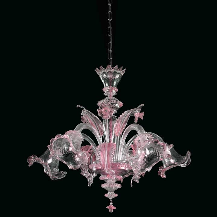 murano in web – Großhandel Kronleuchter/Hängeleuchte – 3005 Murano Pink Kristall-Kronleuchter mit 5 Lichtern