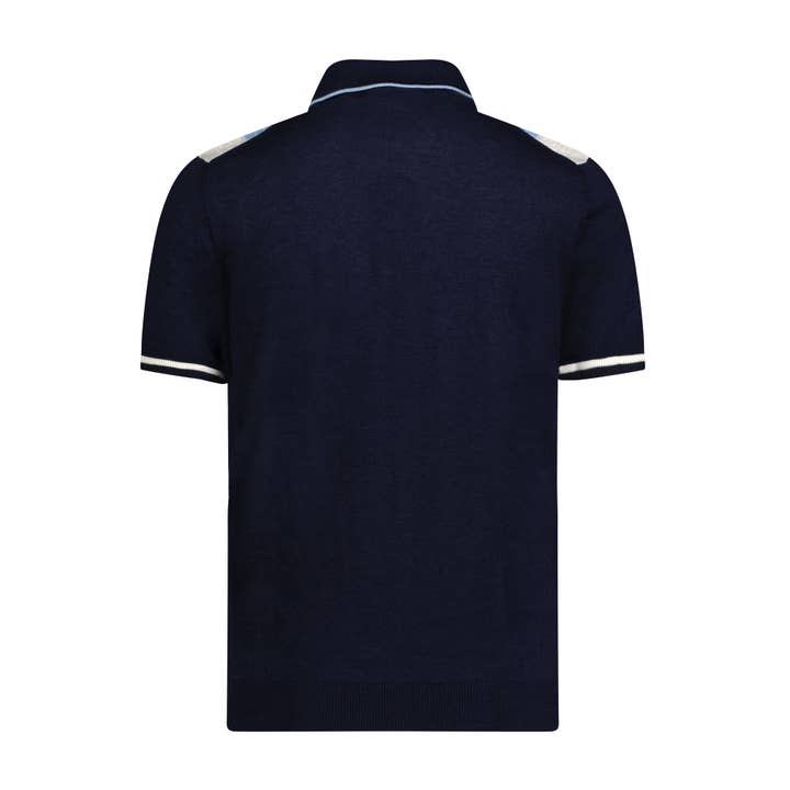Marine Melange Navy, Lichtblauw en Wit Groot Voorpaneel Korte Mouw Gebreide Polo voor groothandel op Faire