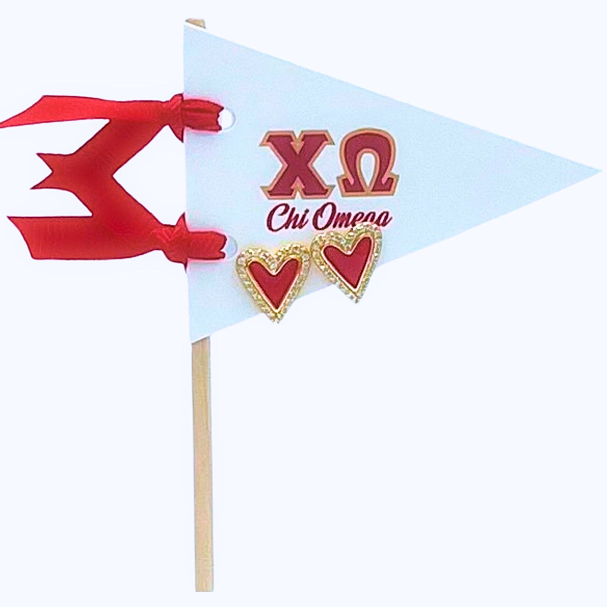 Color Shout – wholesale Stud/post earrings – E205-Love my Sorority: Bright Color Heart Studs on Greek Letter Pennant Flag9