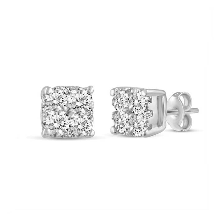 Fifth and Fine - Wholesale Stud/Post Earrings - 1/4 - 1 1/2 Cttw Cushion Diamond Stud Earrings set in 925 St16