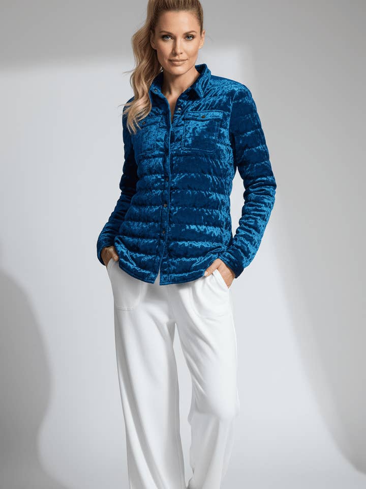 The Harrow Velour | Down Shirt | Indigo for wholesale by Cotes of London