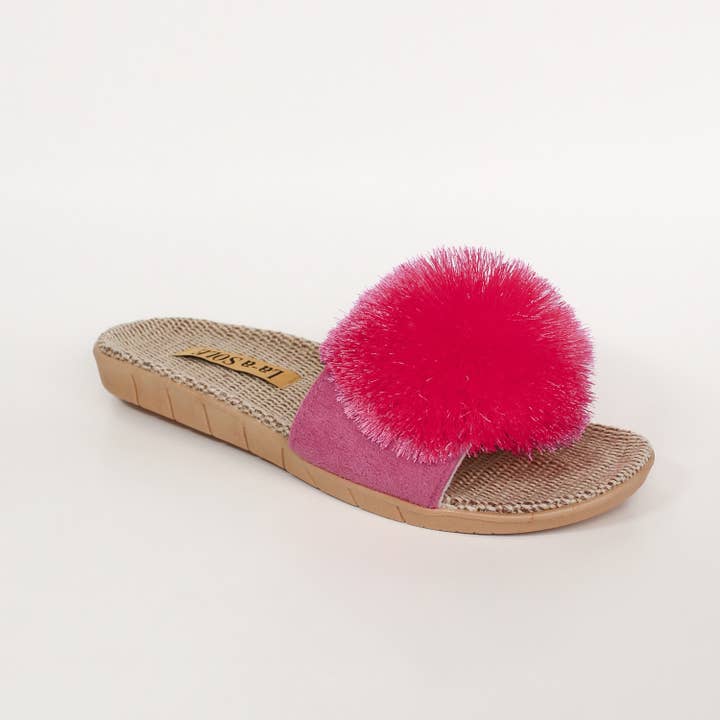 Slides Pom Pom – Baie | Sandales d'été à enfiler pour femmes pour la vente par La-a SOLE