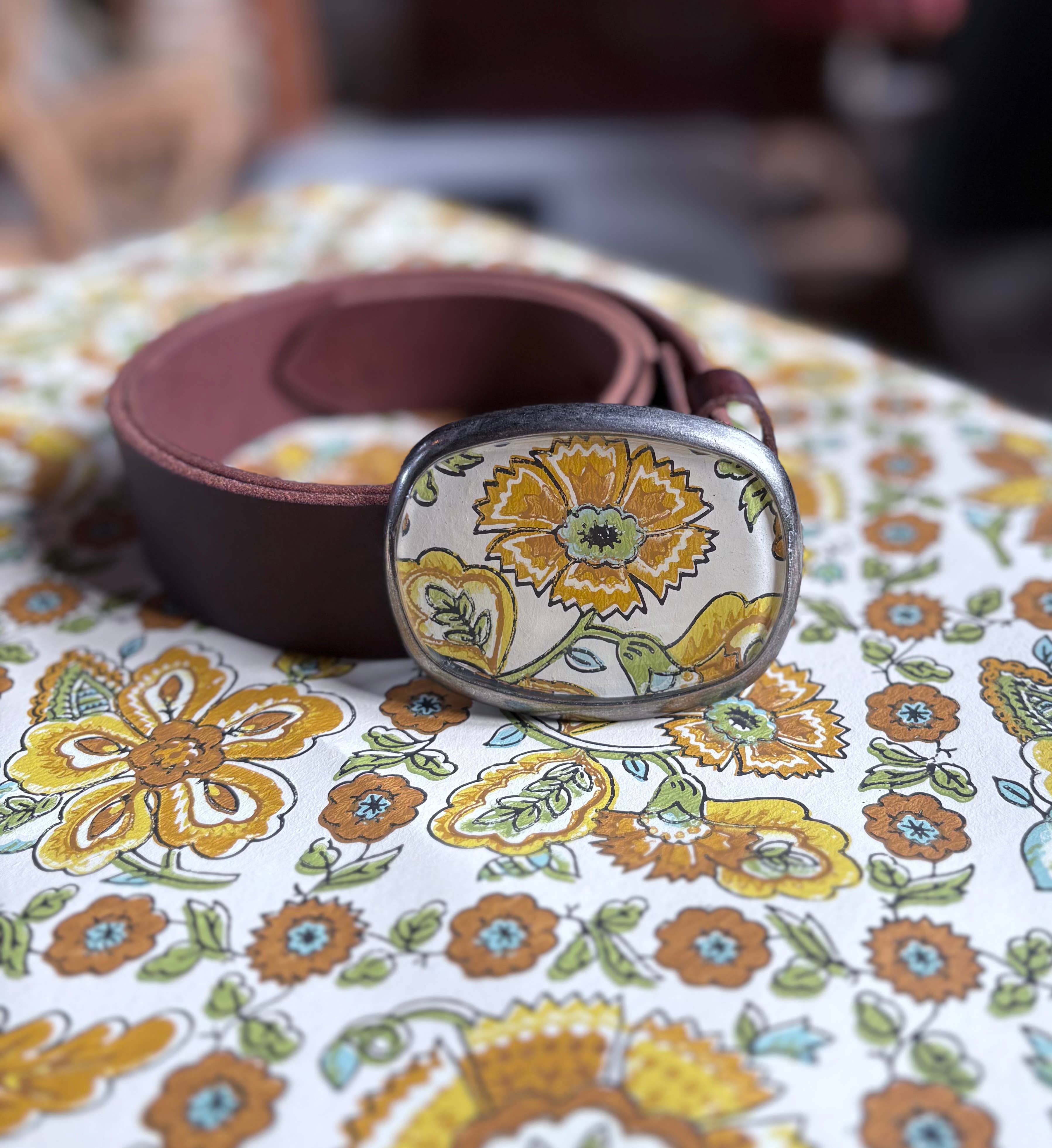 joeyfivecents - Wholesale Belt Buckle - Women's - Belt buckle -vintage earthy flowers neutral 70's botanicals 3