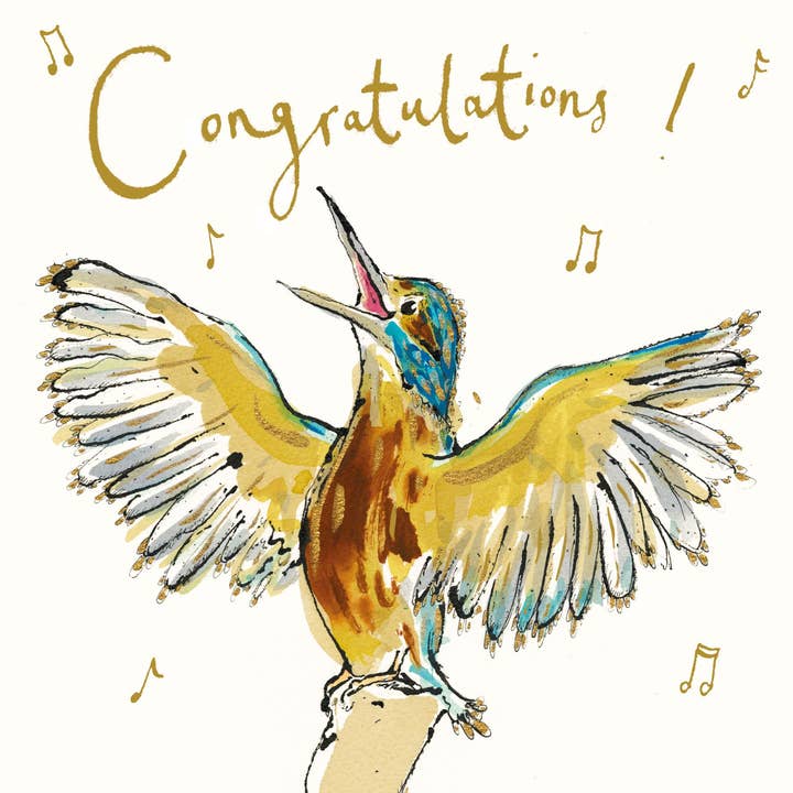 Congratulations Kingfisher Gold Foil Card for wholesale by Anna Wright Ltd