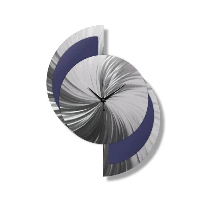 Modern Elements Art – wholesale Wall Accent – Navy Blue Wall Clock Tited "Elliptica" (Navy Blue Edition)
