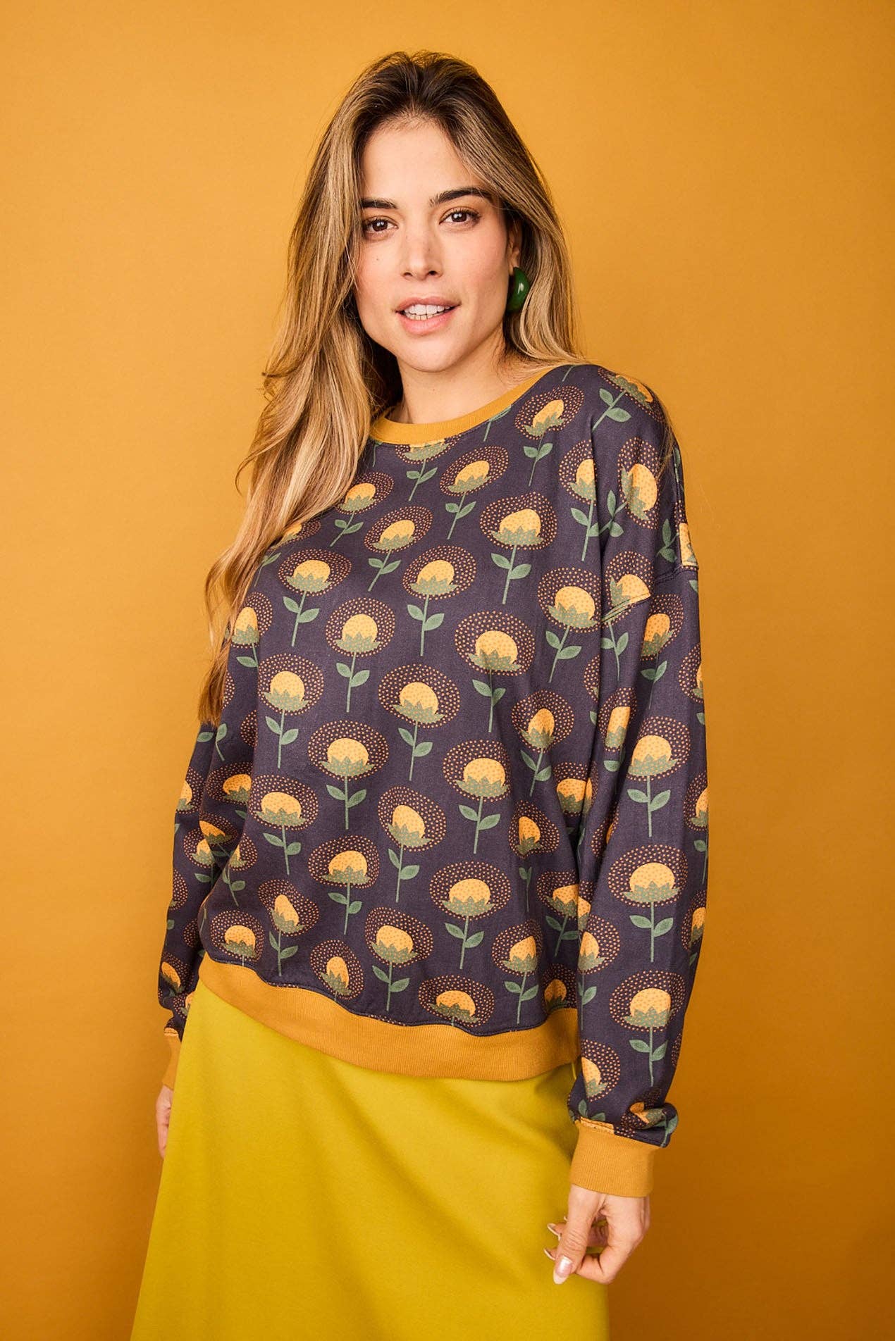 Smile – Sweatshirt - Mulher por atacado – Camisola Fruto Flor Amarelo2