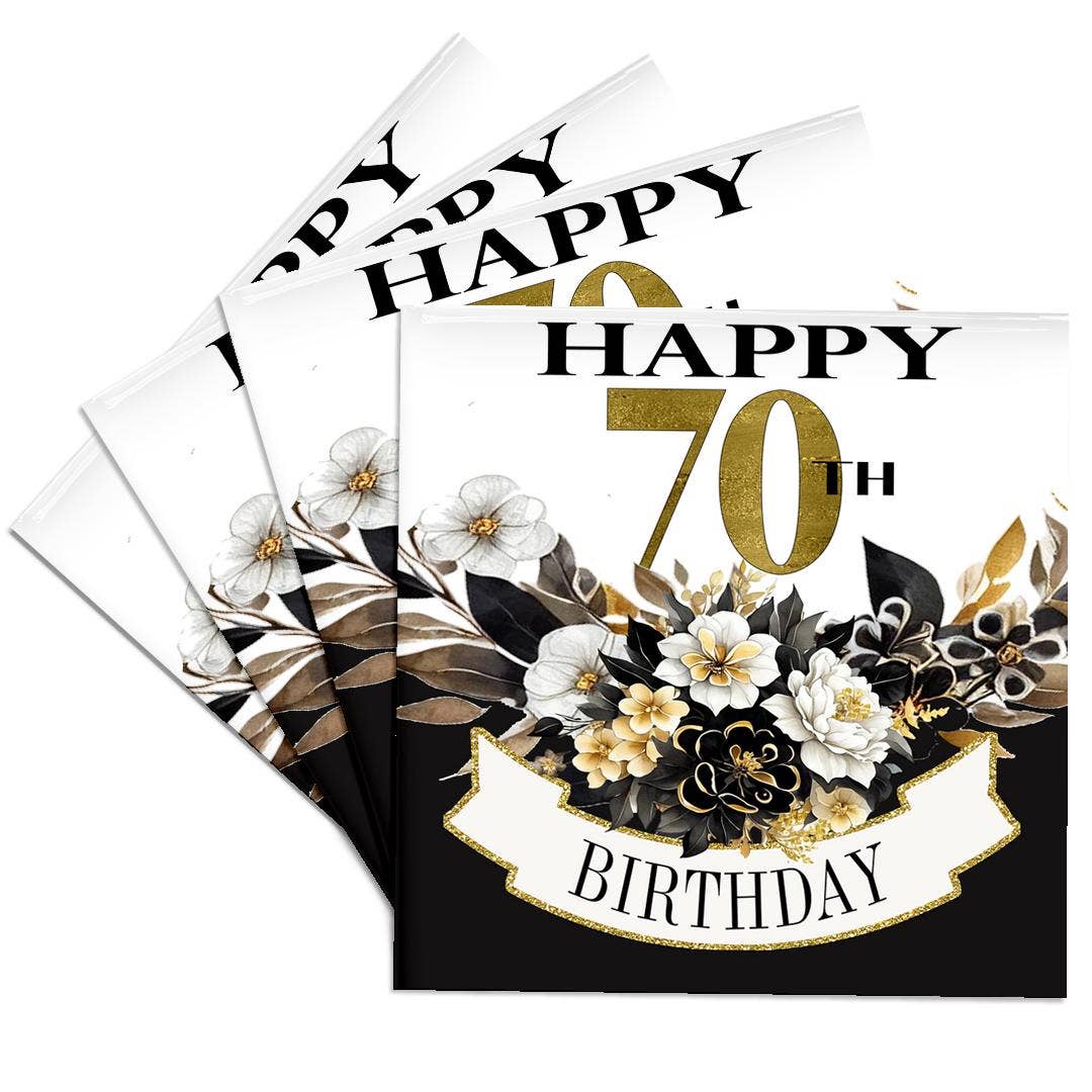 3dRose - Wholesale Coasters - 3dRose, Elegant Black and Image Of Gold Flowers Happy 70th Birthday, Coaster0