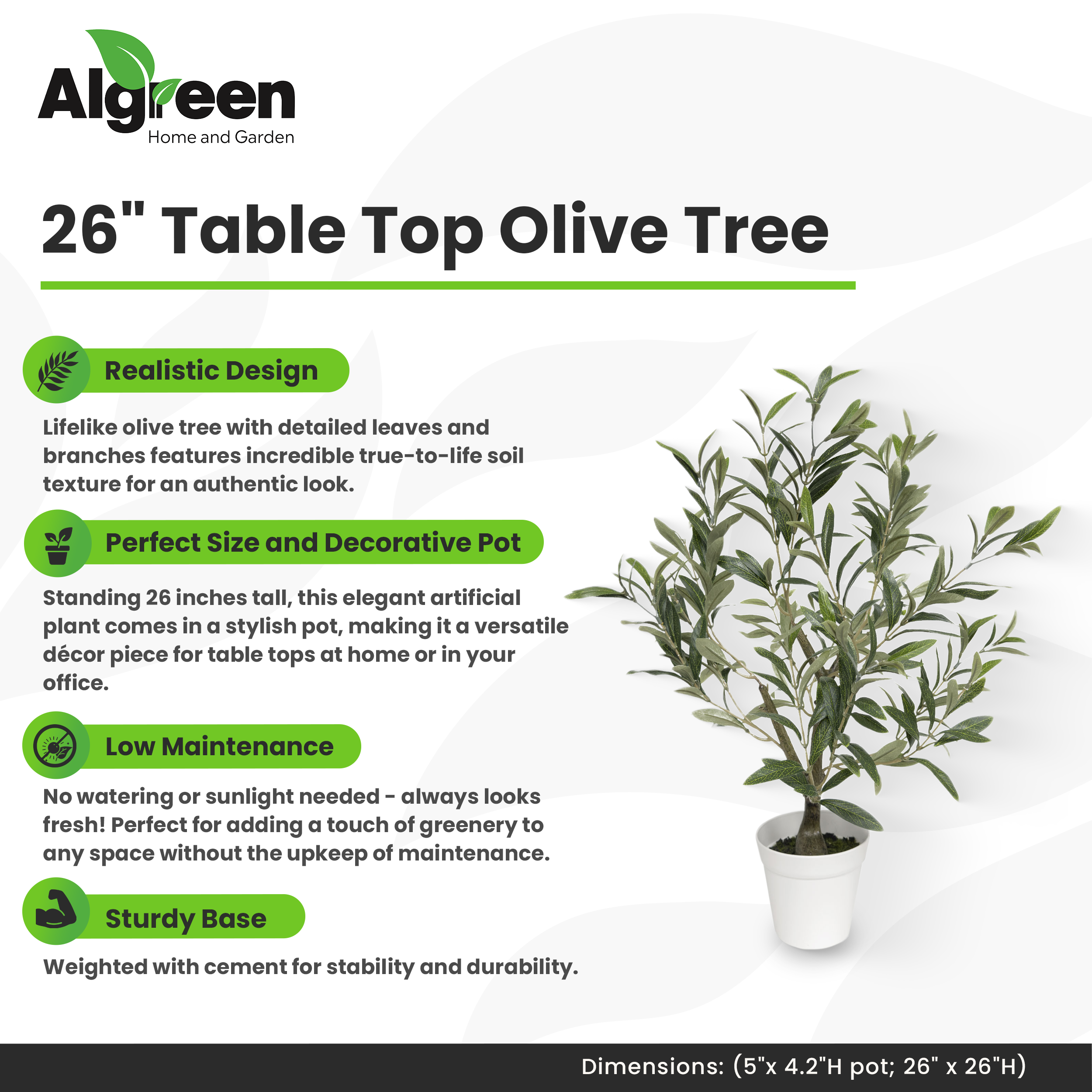 Algreen - Wholesale Artificial Plant - 26" Faux Olive Tree – 5" Pot3