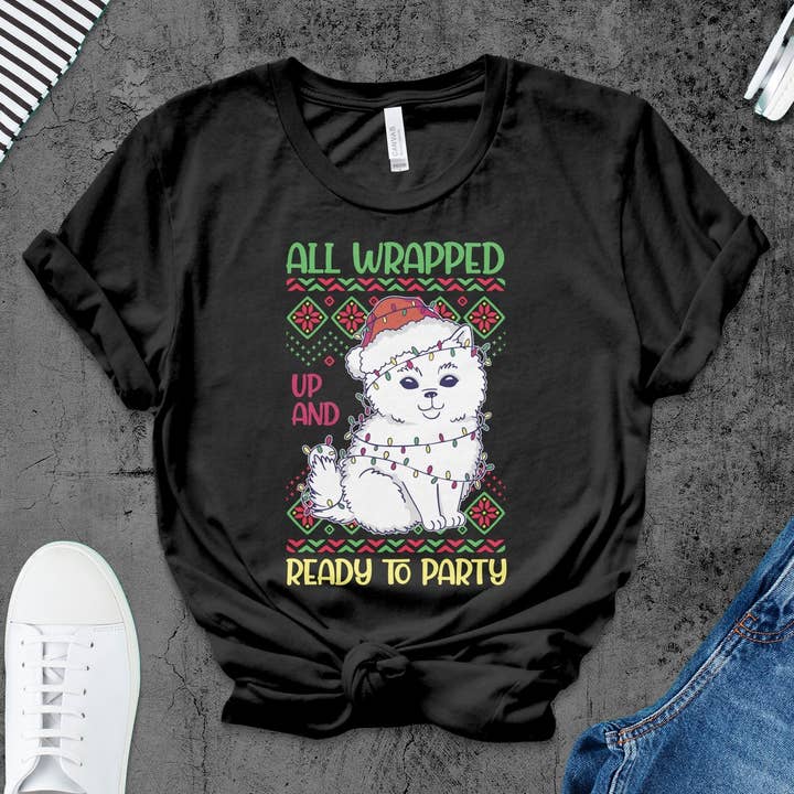 Funny Christmas Dog T-Shirt, Cute Holiday Puppy with Lights, Festive Animal Lover Gift, Unisex Winter Apparel, Xmas Party Shirt for wholesale by FreakyTeeFactory