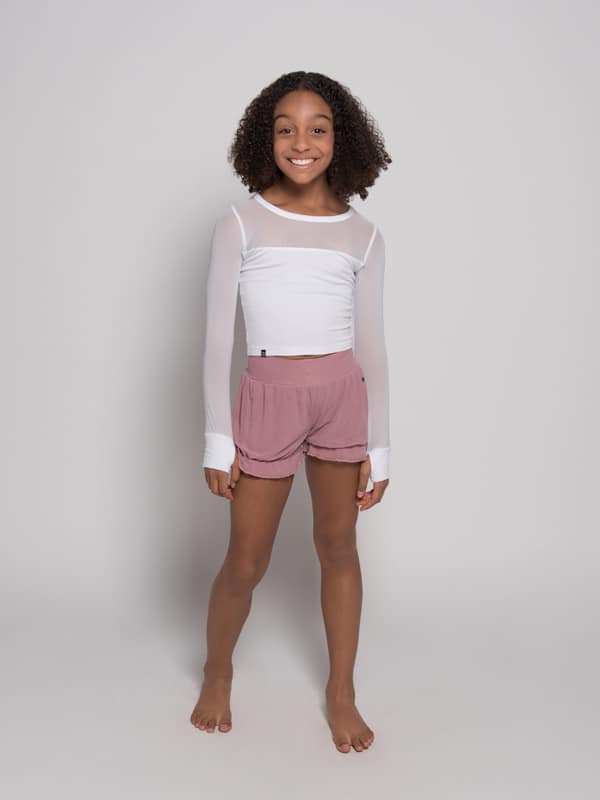 Sugar And Bruno - Wholesale T-Shirt - Kids - Long Sleeve Stretchy Mesh Youth Top, White