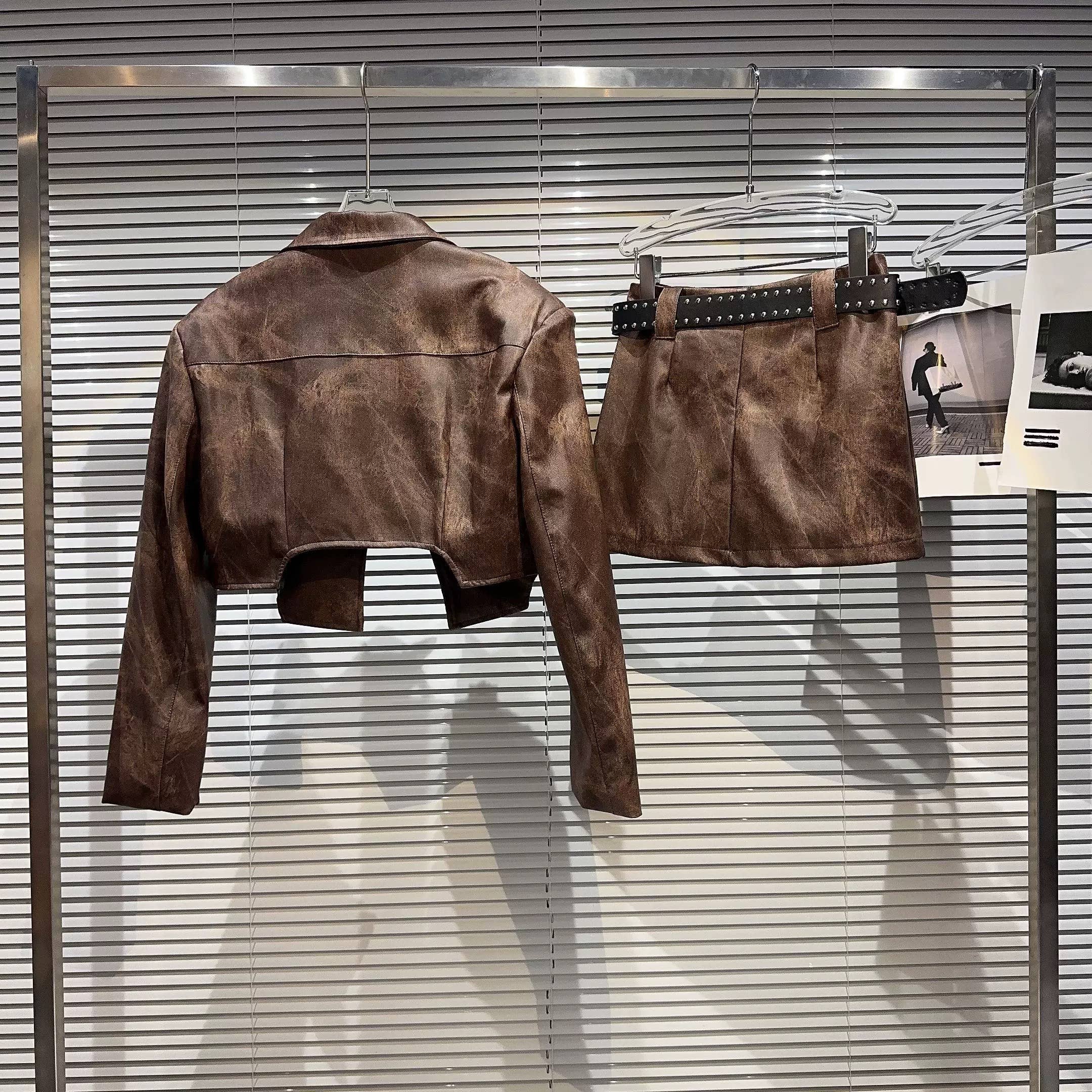 Productseeker - Wholesale Top & Skirt Set - Women's - SET220Y PU Leather Jacket & Studded Skirt Set – Fall Edge13