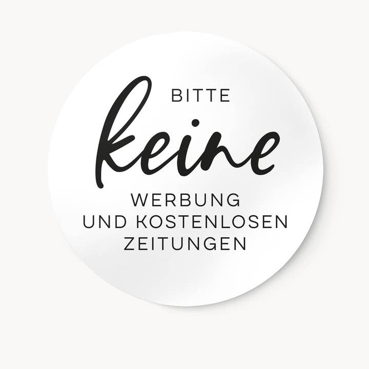NORDEULE – Großhandel Aufkleber – Briefkastenaufkleber Bitte keine Werbung Zeitungen Weiß | ⌀ 6cm
