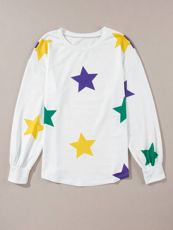 Top de Manga Comprida Estrela Mardi Gras por atacado de PRETTY BASH