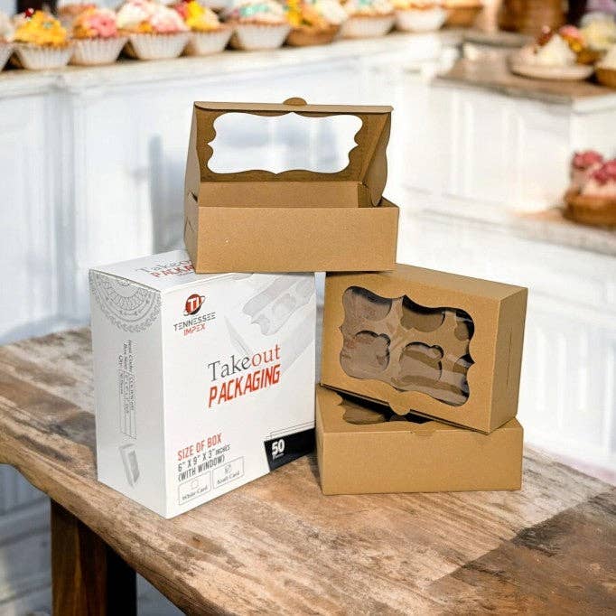 Tennessee IMPEX - Wholesale Cupcake/Muffin Pan - Cupcake Boxes with insert for 6 Pastries (6x9x3 in) Kraft2
