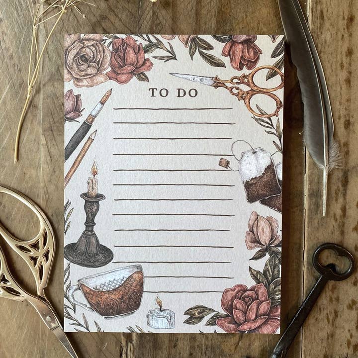 5.5” x 4” Tea Time To Do List Notepad for wholesale by Jessica Roux Illustration
