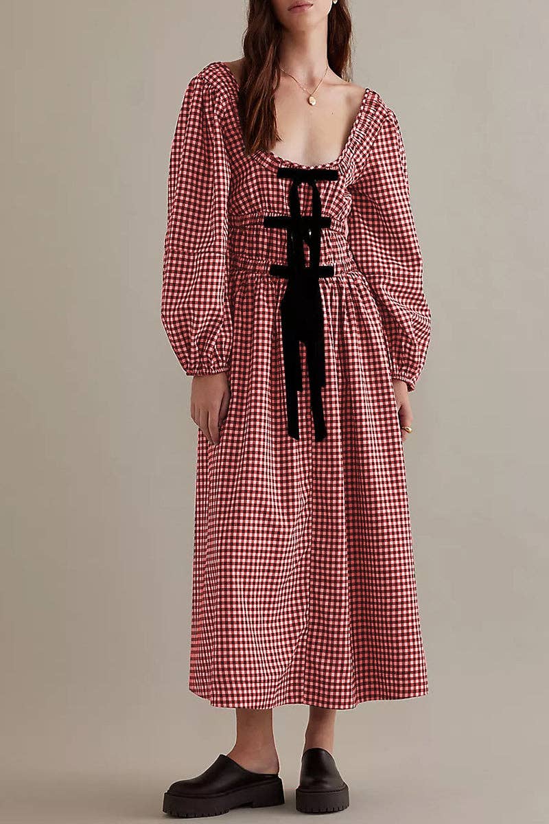 Mccolin – Großhandel Kleid – Damen – Gingham-Kleid mit Puffärmeln im Casual-Stil1