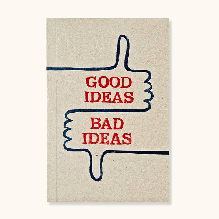 Good Ideas Bad Ideas Typography Notebook With Lined Pages for wholesale by Sukie