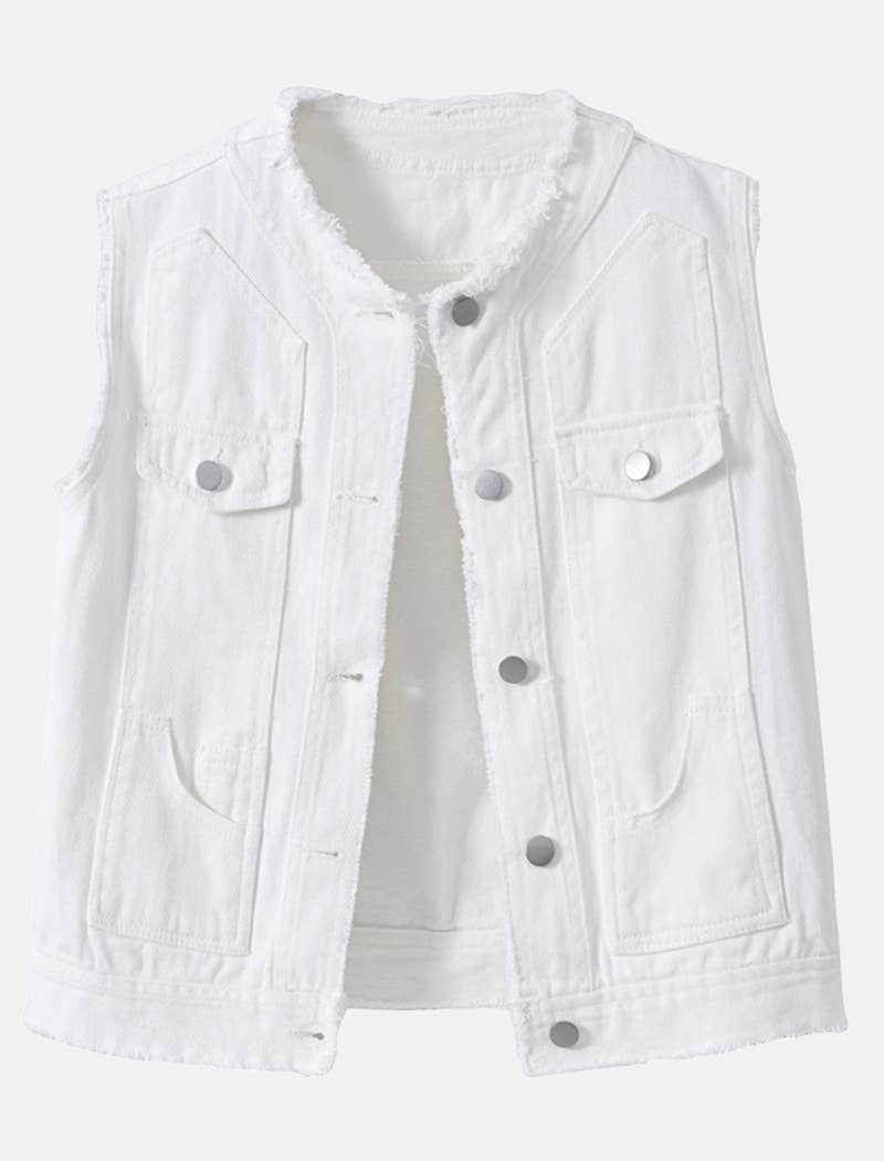 EmberLoom - Venta al por mayor Chaleco de abrigo - Mujer - Chaleco vaquero blanco sin mangas