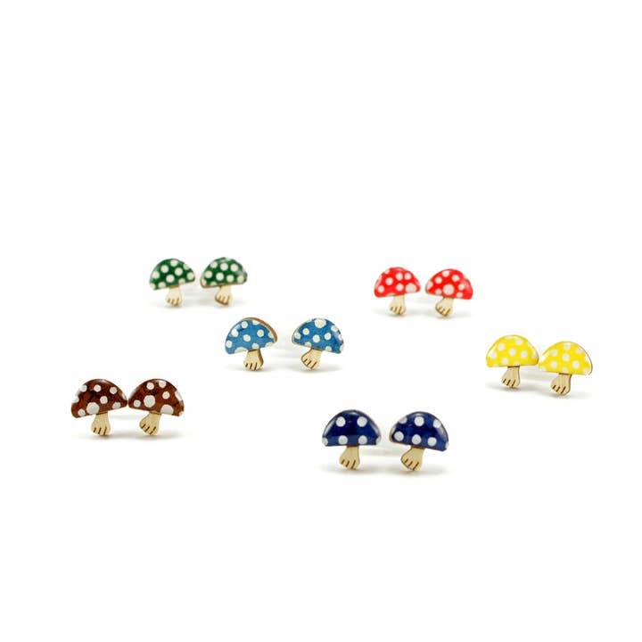 Polka dot mushroom titanium stud earrings for wholesale by autumn + tree