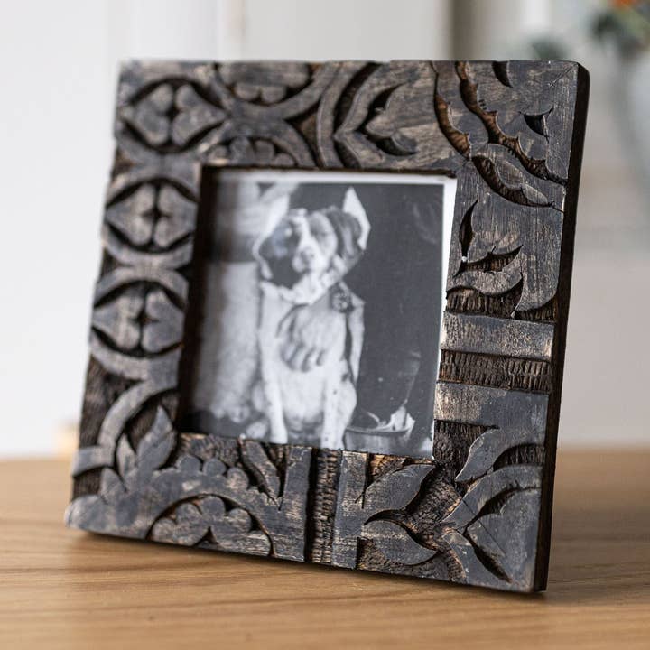 4x4 Photo Carved Wood Picture Frame Brown for wholesale by Foreside Home & Garden