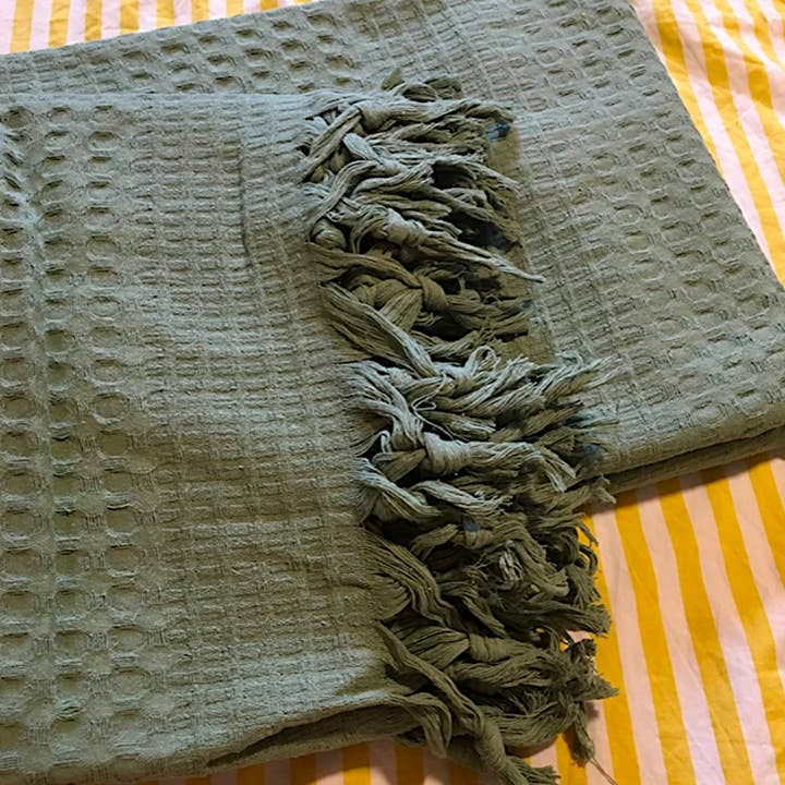 BOHORIA – Cobertor de cama por atacado – BOHORIA® Colcha de Algodão Padrão Waffle The Urban Loft “Emerald”1