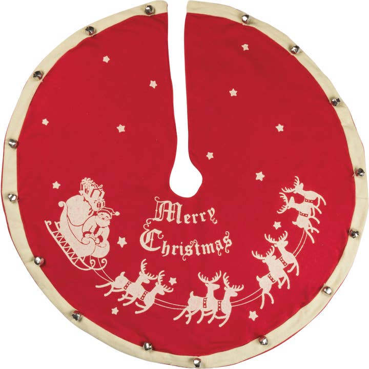 Primitives by Kathy - Wholesale Holiday Stocking - Santa And Sleigh Medium Vintage Tree Skirt